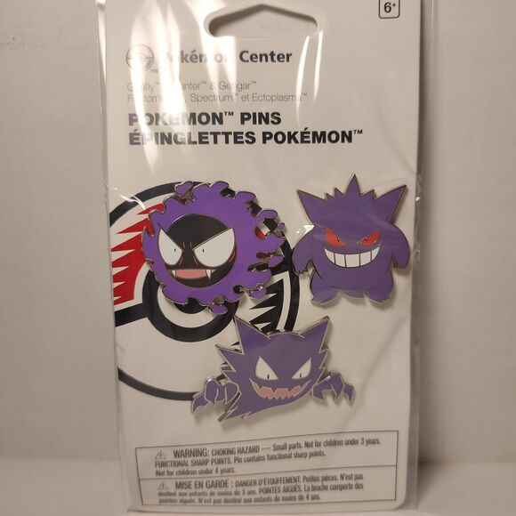 Pokemon Gastly Haunter And Gengar Evolution Line Enamel Pins Set Official Badges - Picture 1 of 6